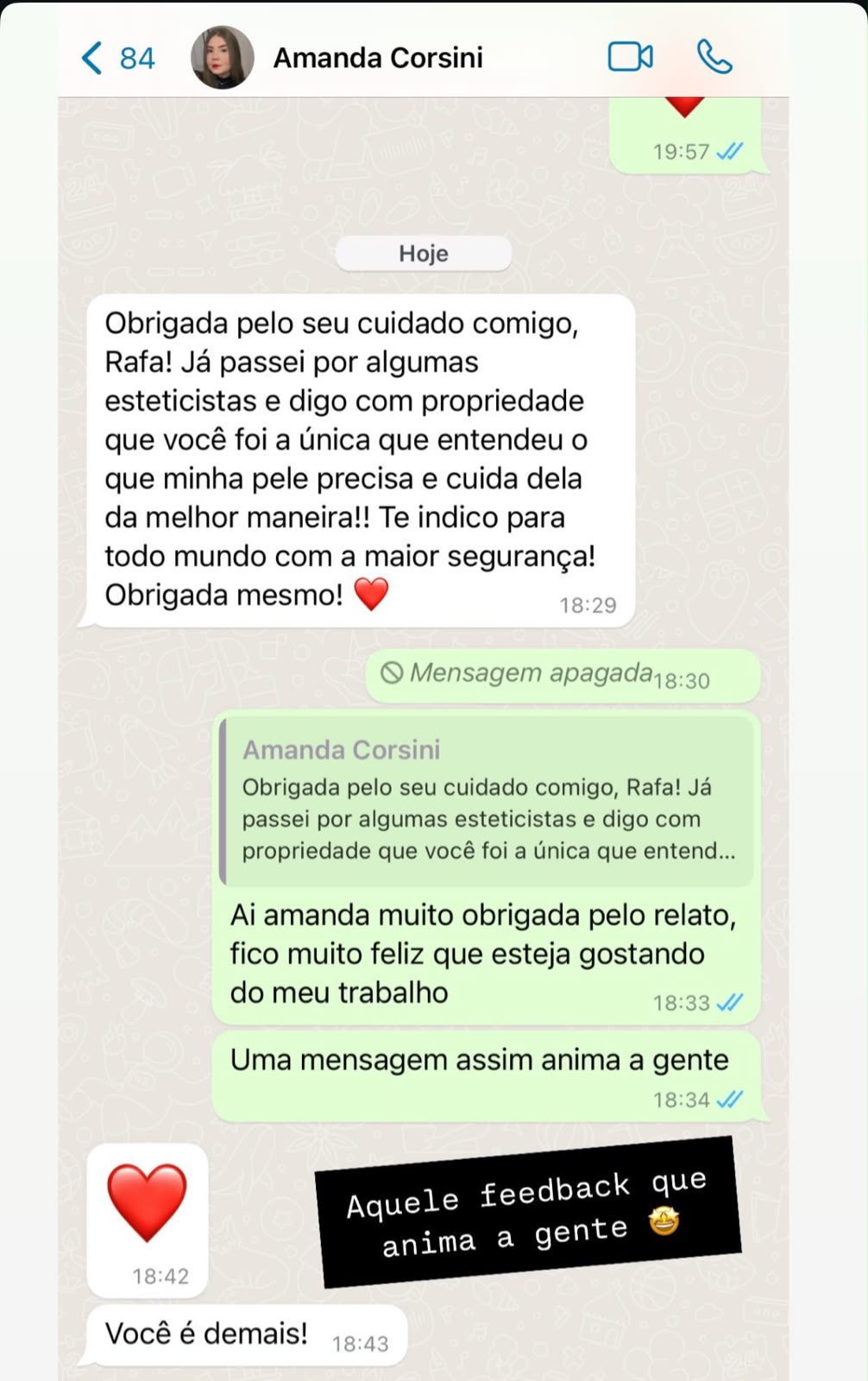 Avaliação positiva de cliente após procedimento de fisioterapia e estética no Studio Linda Mulher